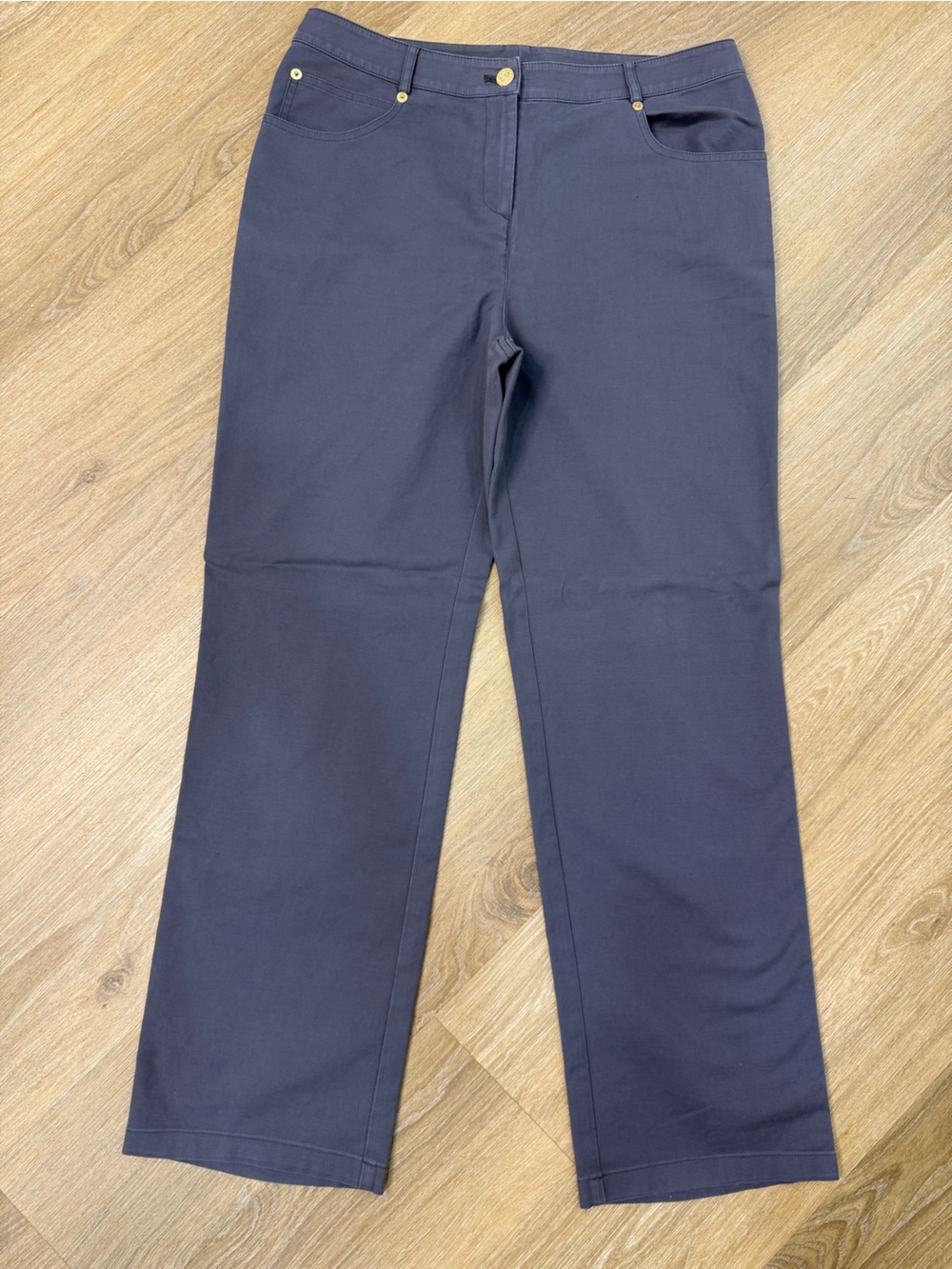 St. John Navy Straight-Leg Pants with Gold Hardware